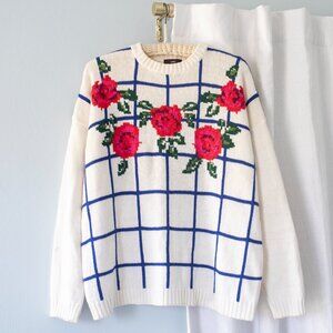 Vintage Floral & Plaid Sweater